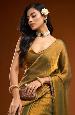 SARETRA MALL Solid/Plain Bollywood Georgette Saree(Mustard)