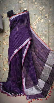 AMIT STORE Self Design Handloom Cotton Linen Saree(Purple)