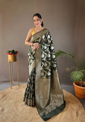 GATISHVAM TEXTILE Woven, Floral Print Banarasi Art Silk Saree(Green)
