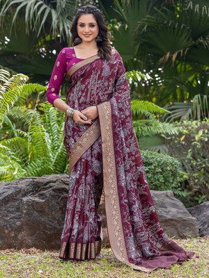 Tasrika Printed Chinnalapattu Viscose Rayon Saree(Maroon)
