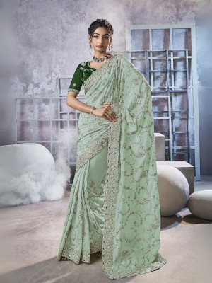 odette Embellished Saree with Attached Blouse Georgette Saree(Pack of 2, Green)