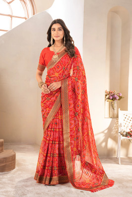 Mugdarra Printed Bandhani Georgette Saree(Red)