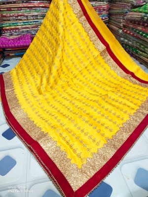 ANUDHYA FASHION Embroidered, Woven, Floral Print Banarasi Dupion Silk, Jacquard Saree(Yellow)