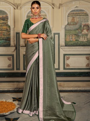 Divastri Embellished Bollywood Chiffon Saree(Light Green)