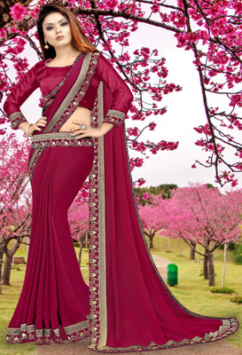 Offirra International Temple Border Banarasi Lycra Blend, Chiffon Saree(Pack of 2, Pink)