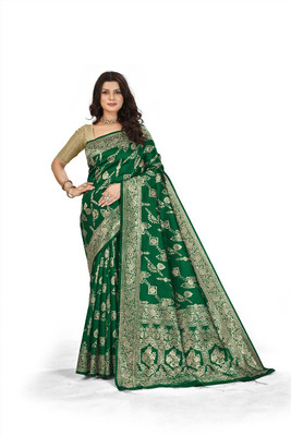 UNITYSAREES Printed Daily Wear Pure Silk Saree(Dark Green)