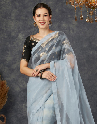 Samah Dyed, Woven Bollywood Net Saree(Grey)