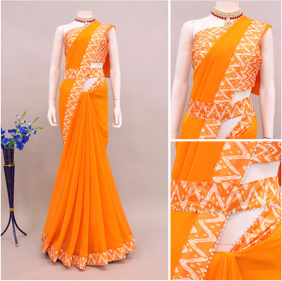 PRETTYAGE Digital Print Banarasi Georgette Saree(Mustard)