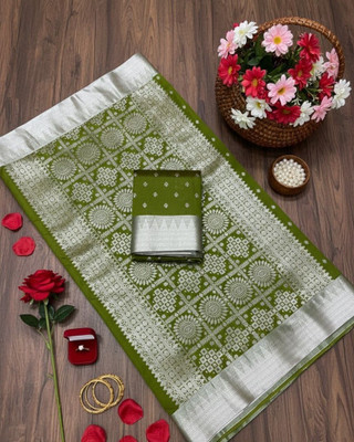 Arzoo kala textiles Woven, Self Design Chanderi Chanderi Saree(Pack of 2, Dark Green, Silver)