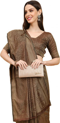 Omsaiarts Woven Kasavu Silk Blend Saree(Beige)