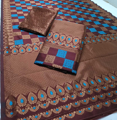 Sheden Lopez Creation Woven Mekhela Chador Silk Blend Saree(Brown, Blue)