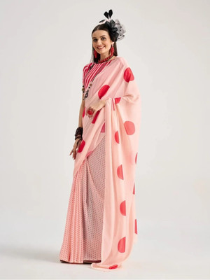 Riddhi textile Hub Digital Print Saree with Attached Blouse Georgette Saree(Pink, Red)