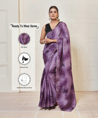 Samah Printed, Woven, Embellished, Striped Banarasi Silk Blend Saree(Purple, Multicolor)