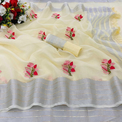 Vikash fab Self Design Chettinadu Linen Saree(Yellow)