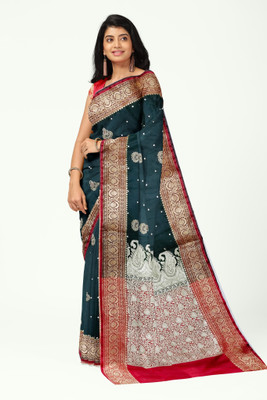 HouseOfCommon Woven Banarasi Jacquard Saree(Green)