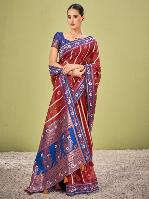 Sareemall Woven Banarasi Cotton Blend Saree(Maroon)