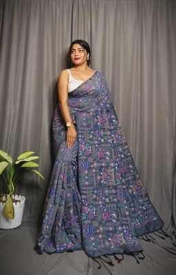 NAMITASAREES Digital Print Handloom Pure Cotton Saree(Grey)