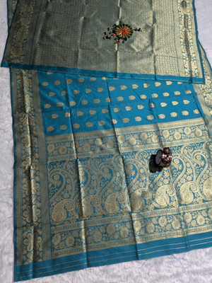 OFLINE SELECTION Self Design Banarasi Silk Blend Saree(Blue)