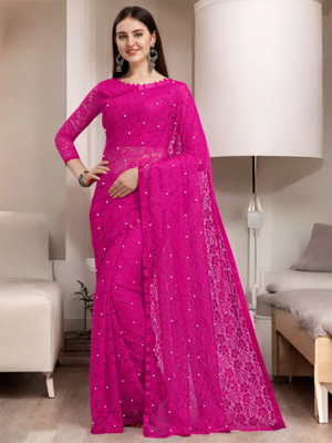 NORAFLEX Embroidered Bollywood Net Saree(Pink)