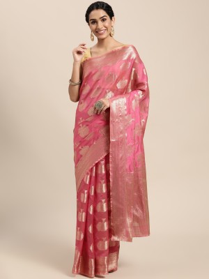 Kimisha Woven Kanjivaram Organza Saree(Pink)