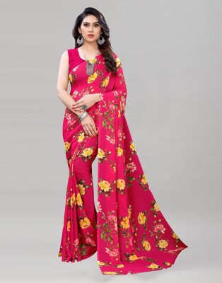 SIRIL Floral Print, Geometric Print, Printed Daily Wear Georgette Saree(Red)