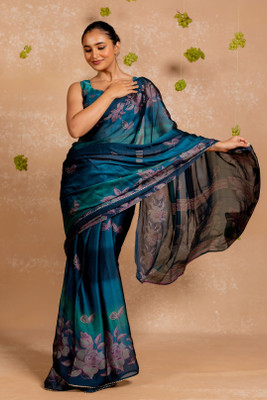 MIRCHI FASHION Floral Print Daily Wear Chiffon, Georgette Saree(Blue)