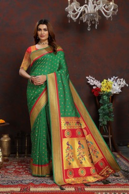 Kanooda Prints Woven Banarasi Silk Blend Saree(Multicolor)