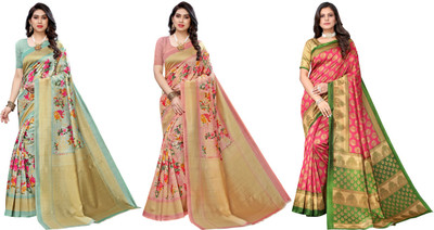 ANIRAV Woven Bollywood Art Silk Saree(Pack of 3, Light Green, Pink)