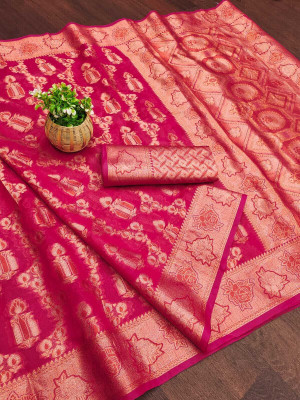 gajanand creation Woven Bollywood Organza Saree(Pink)