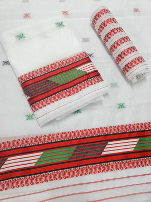 Sheden Lopez Creation Woven Mekhela Chador Pure Cotton Saree(White)