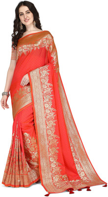 Tasrika Printed Banarasi Pure Silk Saree(Orange)