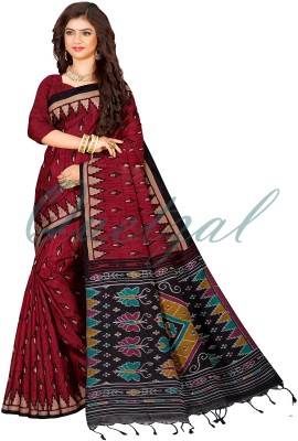 Quetzal Printed Sambalpuri Pure Cotton Saree(Red)