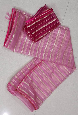 Kavita Creation Striped Bollywood Organza Saree(Pink)