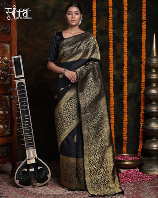 CENTURY CREATION Printed Banarasi Silk Blend Saree(Black)