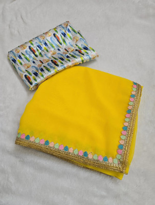 Volmina Solid/Plain, Self Design Bollywood Georgette Saree(Yellow)