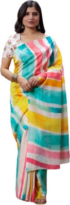 Digidrapes Floral Print Chanderi Chiffon Saree(Multicolor)