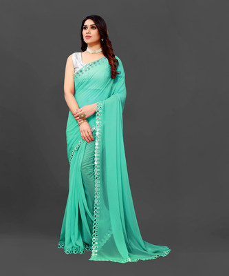 Laddu creation Embellished Bollywood Georgette, Silk Blend Saree(Light Blue)