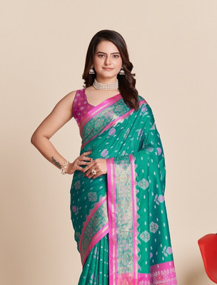 Verviza Printed Patola Pure Silk Saree(Light Green)