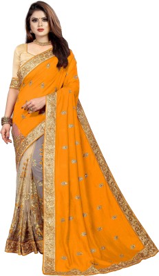 Divastri Embellished, Embroidered Bollywood Art Silk, Net Saree(Mustard)