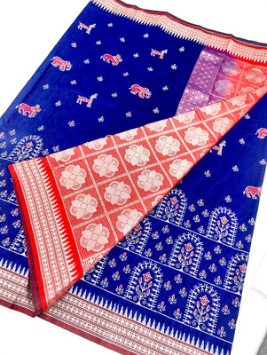 Dulhan Collection Embroidered Sambalpuri Satin Saree(Dark Blue)