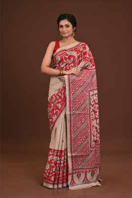Ramshyam Collection Printed Kantha Pure Silk Saree(Multicolor)