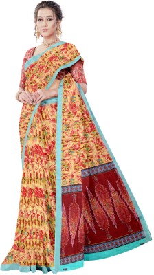 A V M Print Digital Print Daily Wear Linen Saree(Yellow)