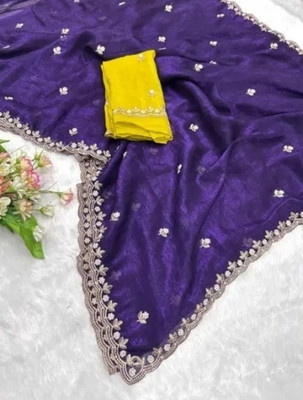 VAIDEHEE ENTERPRISE Embroidered Bollywood Chiffon Saree(Purple)