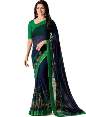 ROOP SUNDARI SAREES Floral Print Bollywood Georgette, Chiffon Saree(Green, Blue)