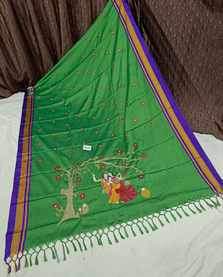 Spewim Woven Handloom Cotton Blend Saree(Light Green)