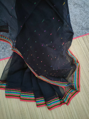 PRANATI ENTERPRISE Woven Handloom Cotton Silk Saree(Black)