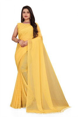 riddhisa fashion Embroidered, Solid/Plain Bollywood Georgette Saree(Yellow)