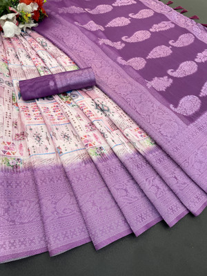 Sanskriti Synthetics Floral Print Handloom Polyester Saree(Magenta)