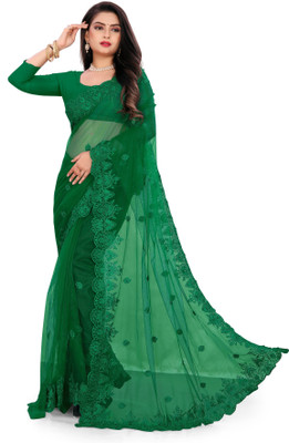 SPAREN CREATION Self Design Bollywood Net Saree(Green)