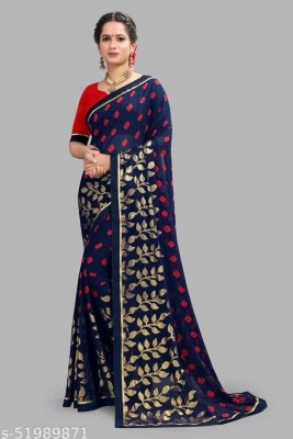 NANCY HUB Self Design Bollywood Chiffon Saree(Dark Blue)